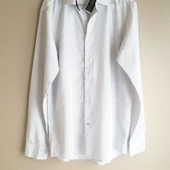 Nine West Men's Long Sleeve Dress Shirt M - Slim Fit White with Black Design NWT - Picture 2 of 16